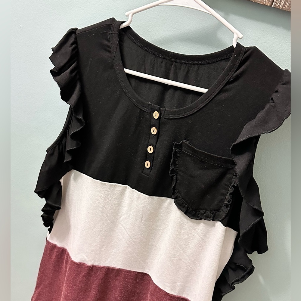 Women's Color Block Short Sleeve Ladies Pocket T-Shirt ruffles size medium - Picture 6 of 7